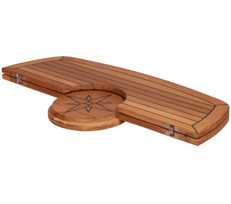 Teaková skladacia stolová doska v tvare suda s vložkou námornej hviezdy - 61 x 94cm